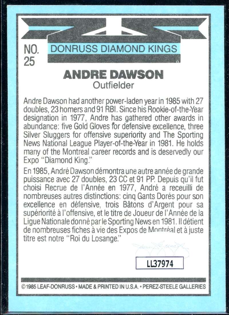 Andre Dawson DK Card 1986 Donruss #25 Signed COA JSA Image 2