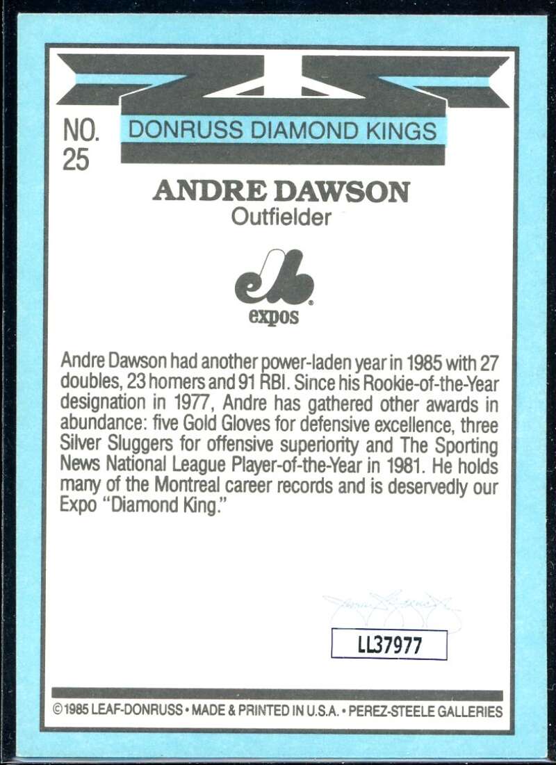 Andre Dawson DK Card 1986 Donruss #25 Signed COA JSA Image 2