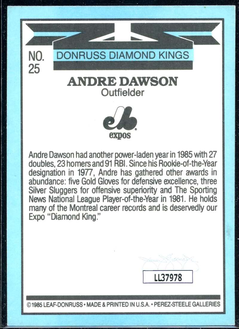 Andre Dawson DK Card 1986 Donruss #25 Signed COA JSA Image 2