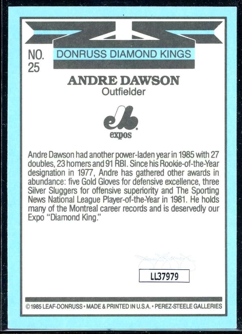 Andre Dawson DK Card 1986 Donruss #25 Signed COA JSA Image 2