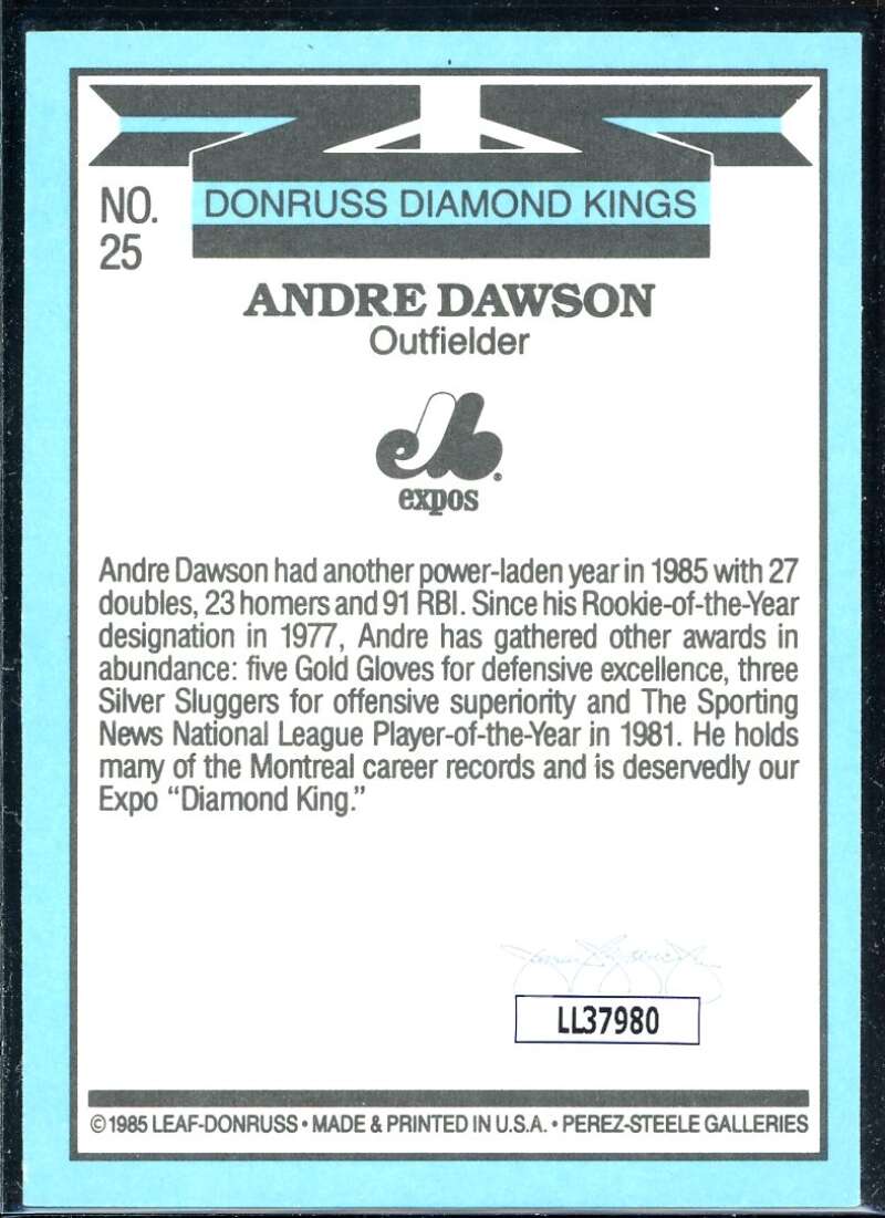 Andre Dawson DK Card 1986 Donruss #25 Signed COA JSA Image 2