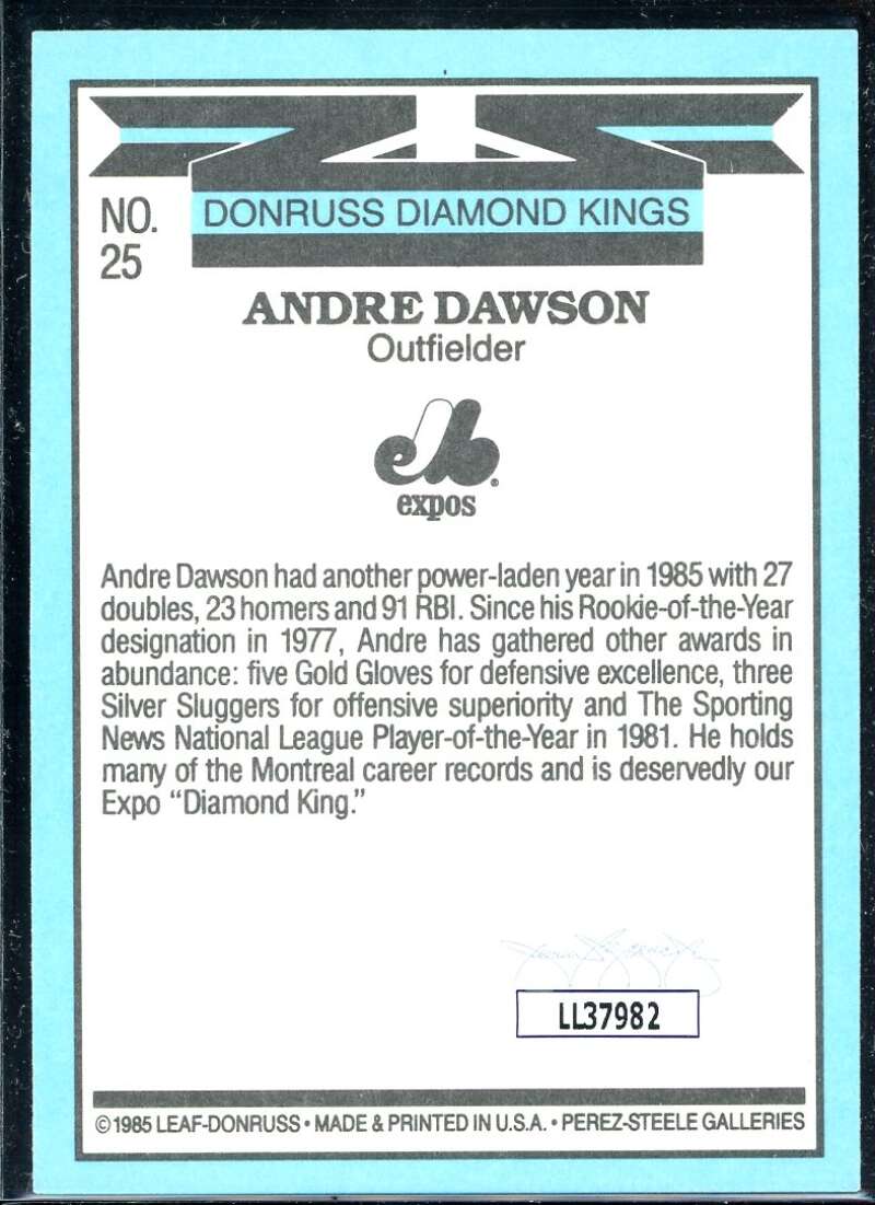 Andre Dawson DK Card 1986 Donruss #25 Signed COA JSA Image 2