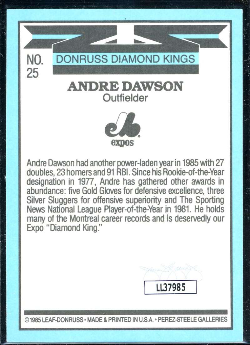 Andre Dawson DK Card 1986 Donruss #25 Signed COA JSA Image 2