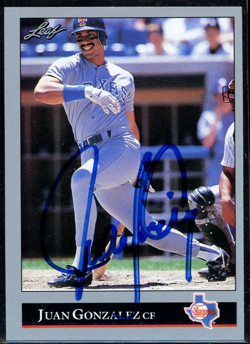 Juan Gonzalez Card 1992 Leaf #62 Signed COA JSA Image 1