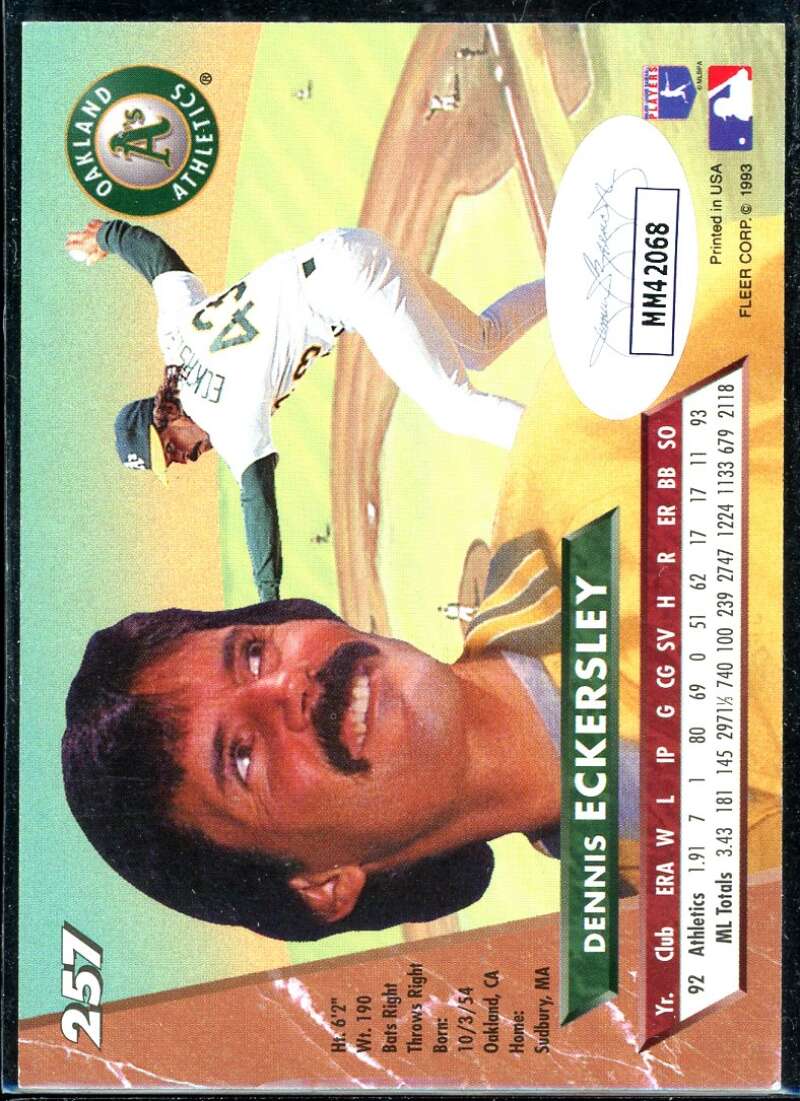 Dennis Eckersley Card 1993 Ultra #257 Signed COA JSA Image 2