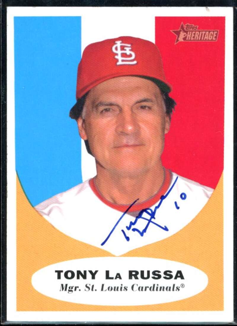 Tony LaRussa MG Card 2010 Topps Heritage #139 Signed COA JSA Image 1