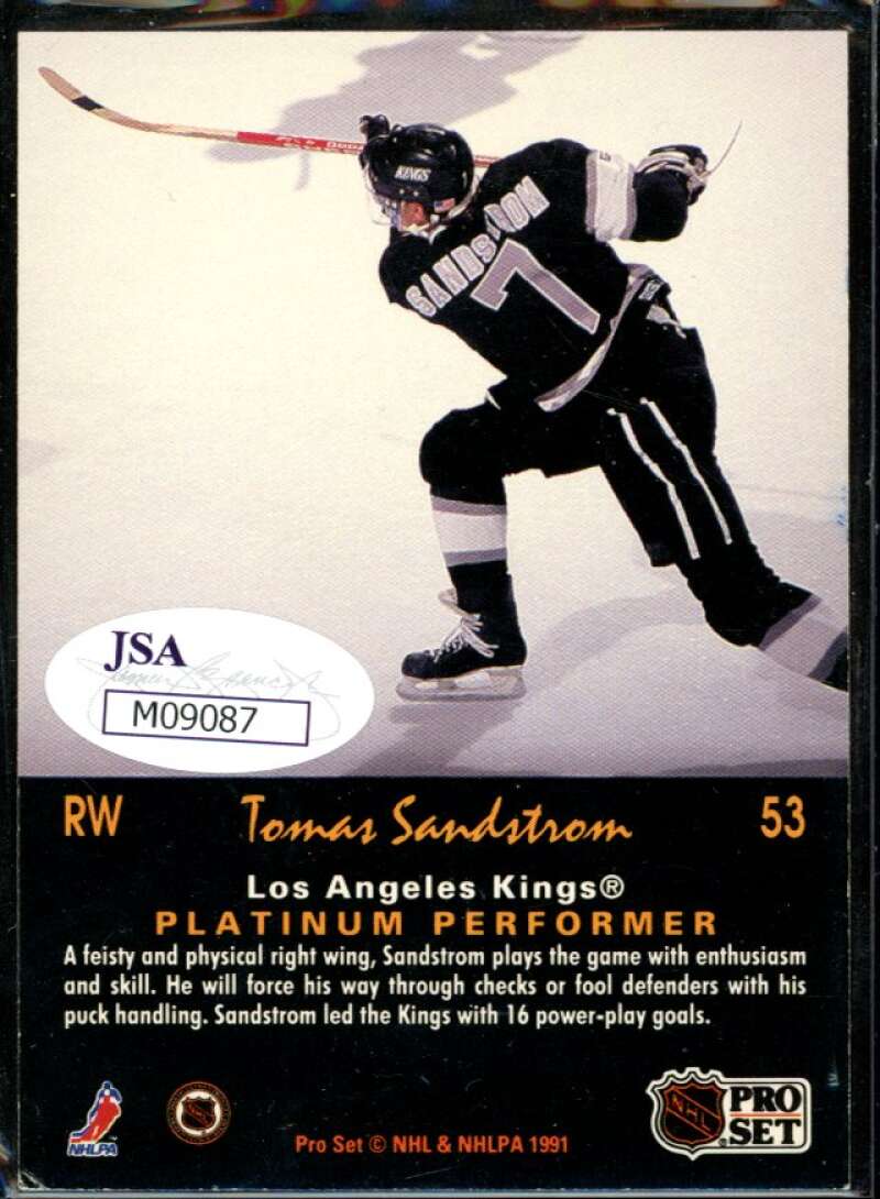 Tomas Sandstrom Card 1991-92 Pro Set Platinum #53 Signed COA JSA Image 2