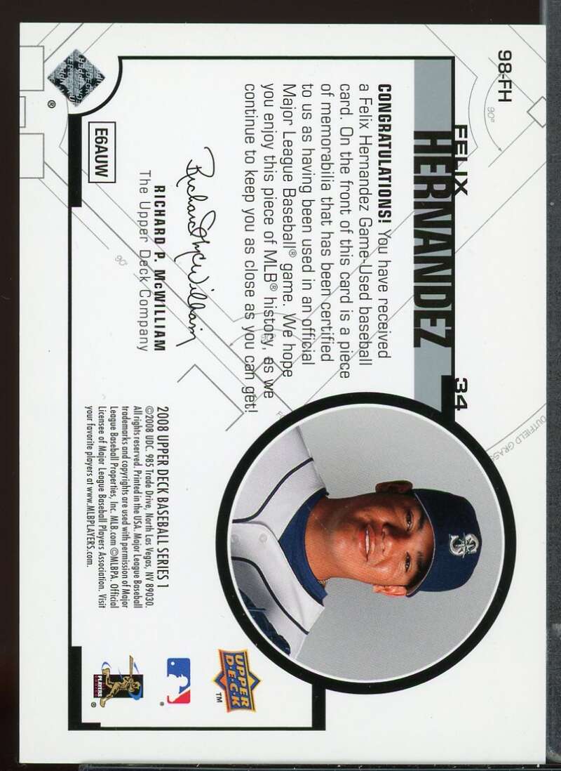 Felix Hernandez Card 2008 Upper Deck UD Game Materials 1998 #FH Image 2