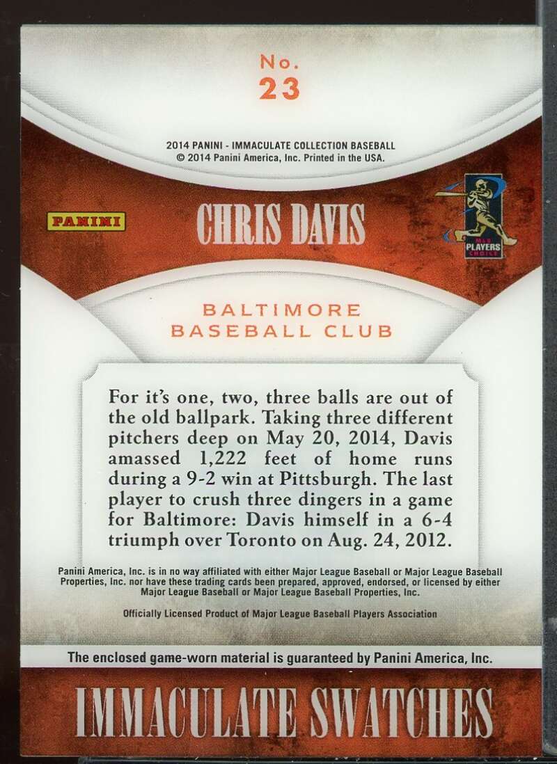 Chris Davis Card 2014 Immaculate Collection Immaculate Swatches #23 /99 Image 2