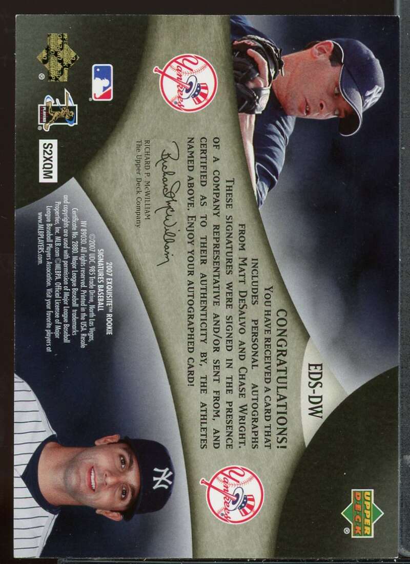 DeSalvo Chase Wright 2007 Exquisite Collection Rookie Signatures Dual #DW /35 Image 2