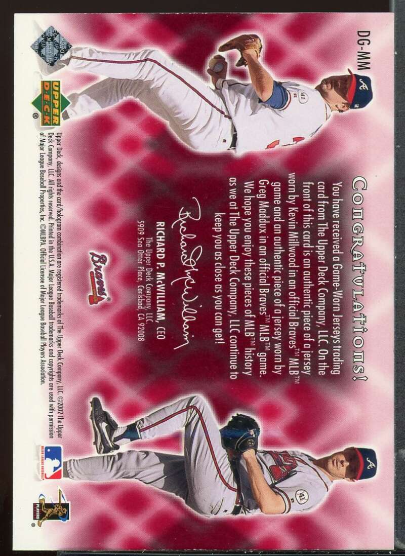 Kevin Millwood/Greg Maddux Card 2002 Upper Deck Double Game Worn Gems #DGMM Image 2