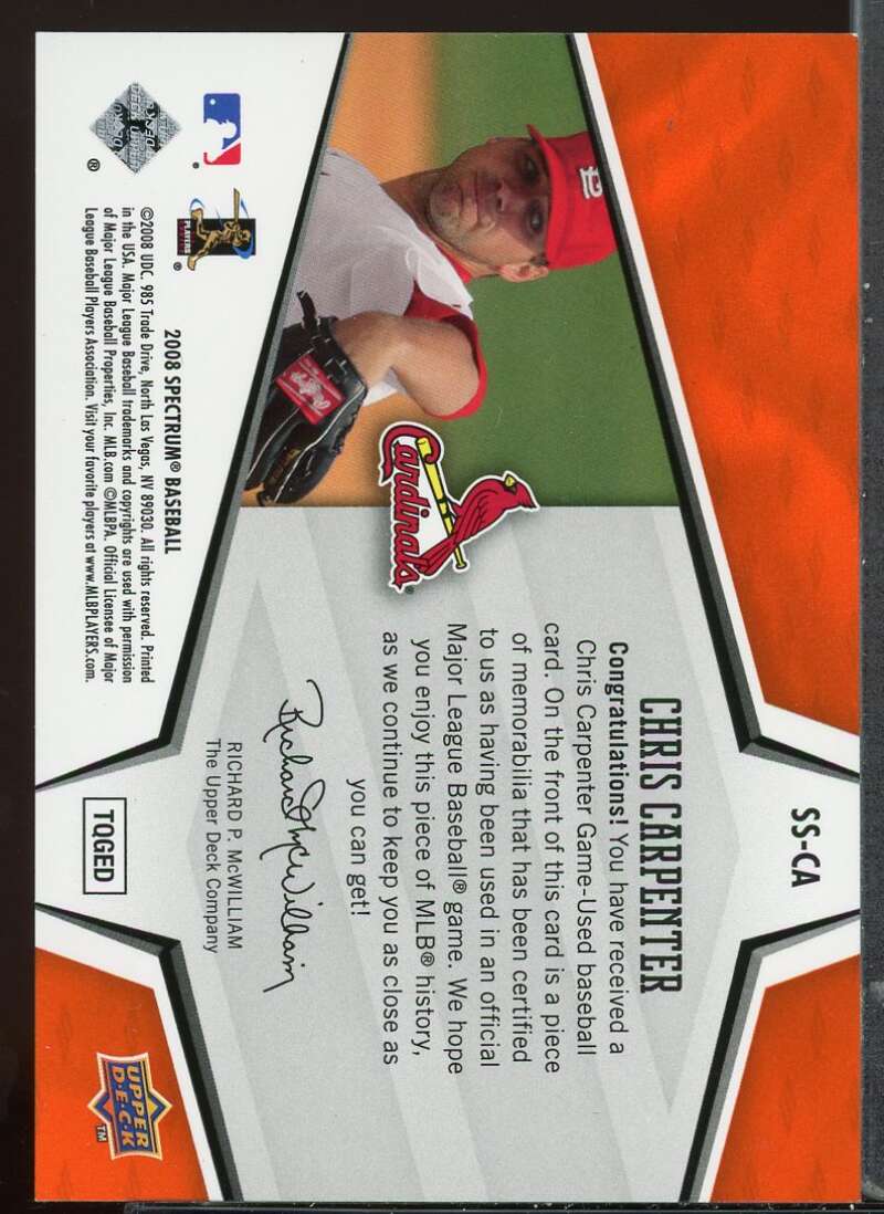 Chris Carpenter Card 2008 Upper Deck Spectrum Spectrum Swatches Orange #CA Image 2