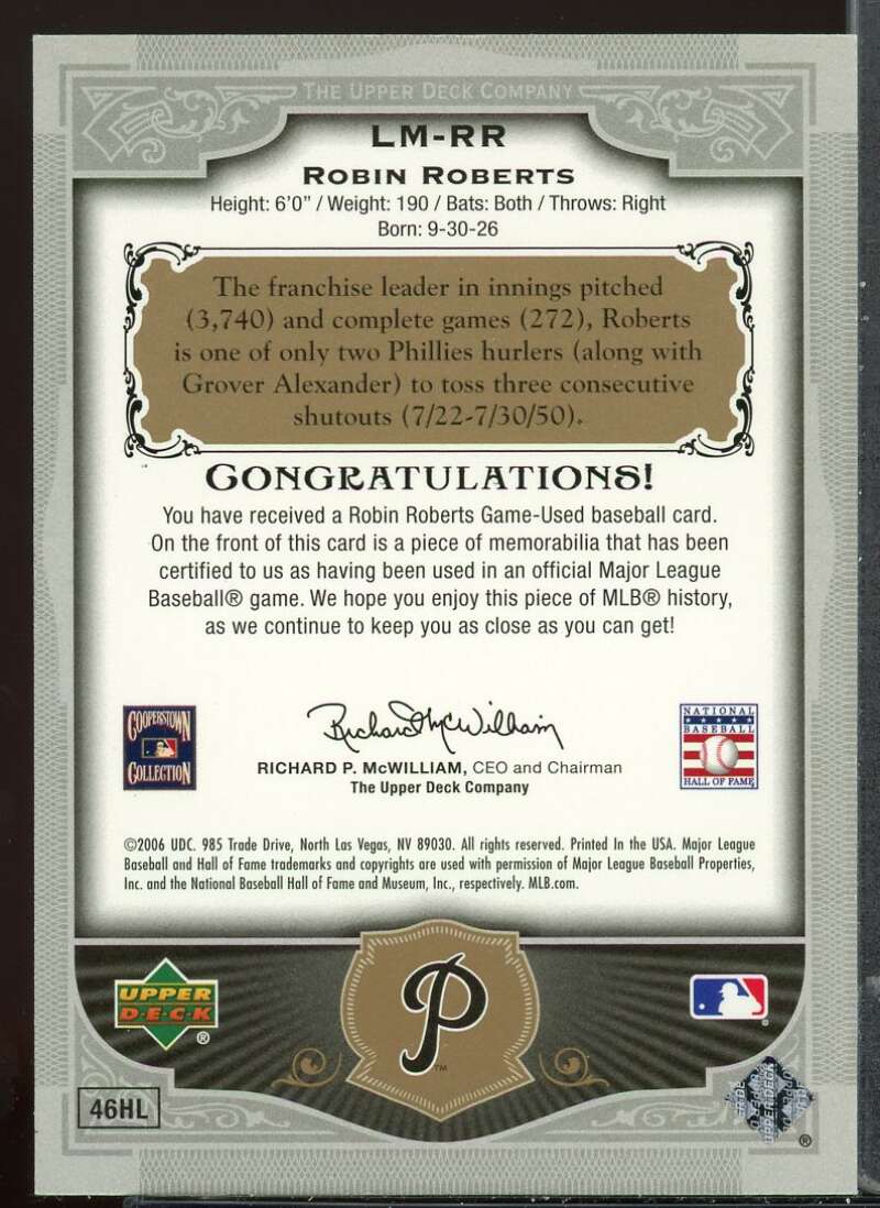 Robin Roberts Pants 2006 SP Legendary Cuts Legendary Materials Silver #RR /199 Image 2