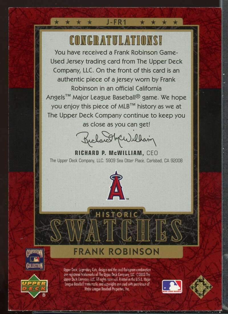 Frank Robinson Jsy Card 2003 SP Legendary Cuts Historic Swatches #FR1 /350 Image 2