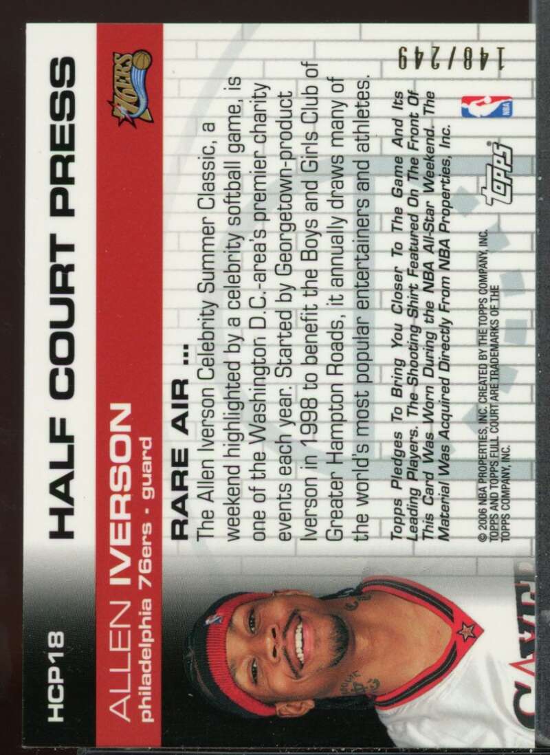 Allen Iverson Card 2006-07 Topps Full Court Half Court Press Relics #HCP18 Image 2