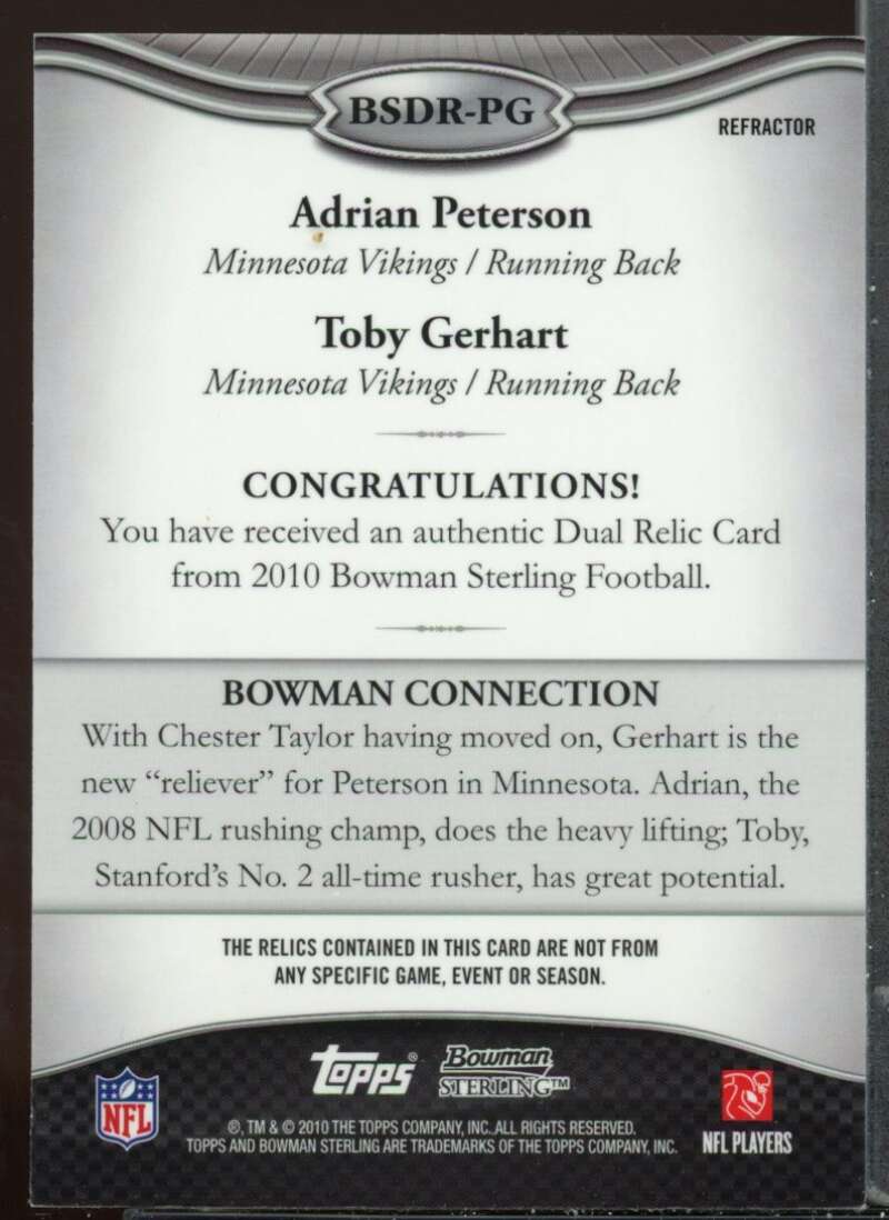 Adrian Peterson/Gerhart 2010 Bowman Sterling Dual Jersey Box Topper Ref #PG Image 2