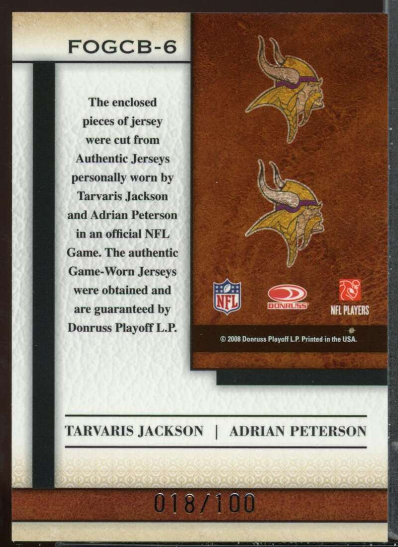 Jackson/Adrian Peterson 2008 Leaf Certified Materials Fabric Game Combos #6 Image 2