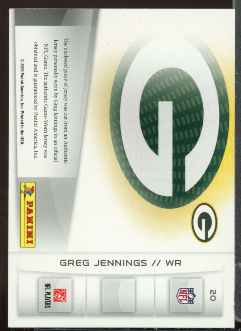 Greg Jennings Card 2009 Playoff Prestige TD Sensations Materials Prime #20 /50 Image 2