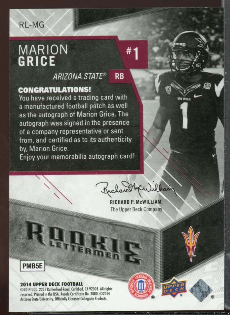 Marion Grice/450* Card 2014 Upper Deck Rookie Letterman Autographs #RLMG Image 2