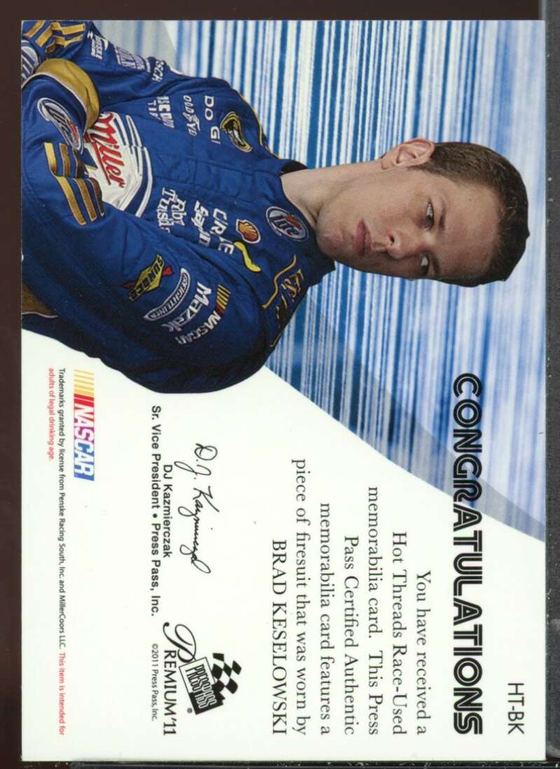 Brad Keselowski Card 2011 Press Pass Premium Hot Threads #HTBK Image 2