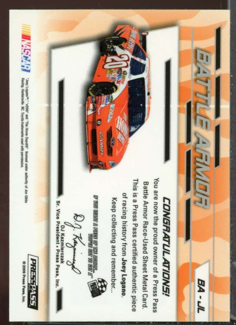 Joey Logano Black Card 2009 Press Pass Stealth Battle Armor #BAJL1 /240 Image 2