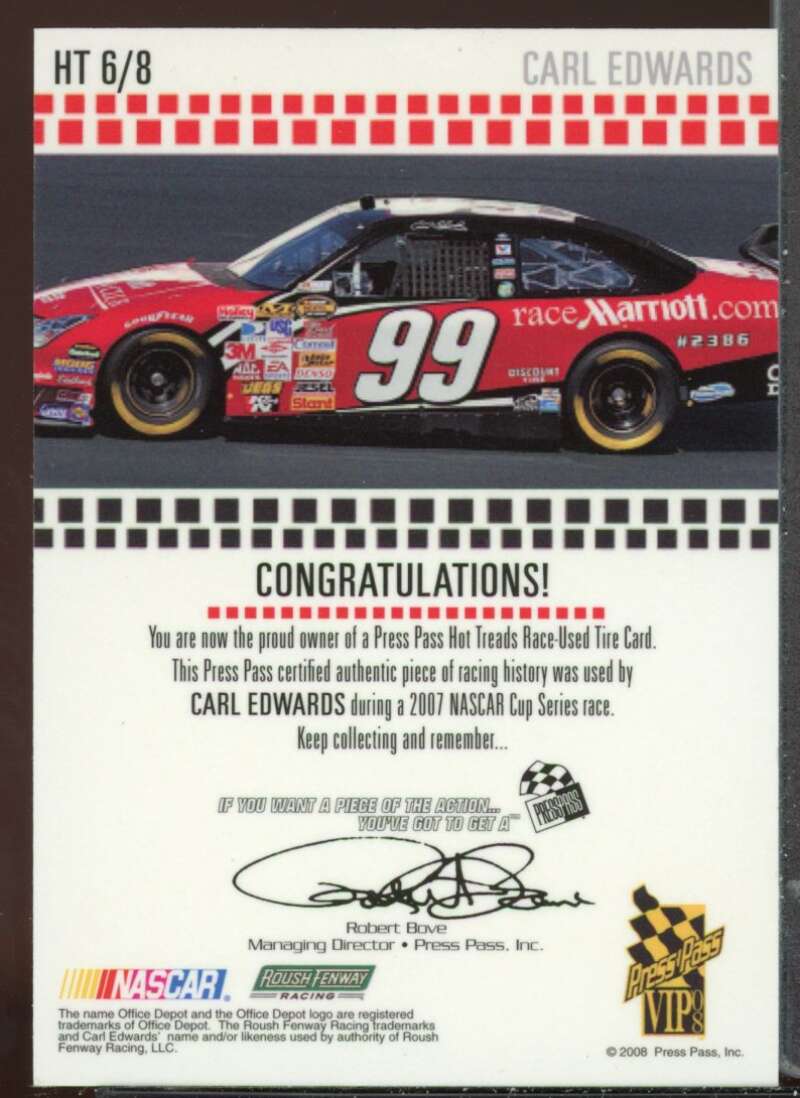 Carl Edwards Card 2008 Press Pass Hot Treads #HT6 Image 2