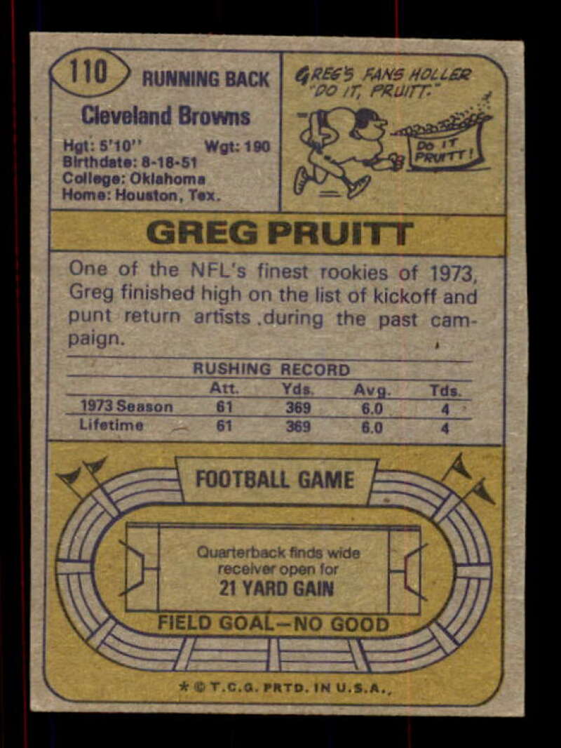 Greg Pruitt Rookie Card 1974 Topps #110 Image 2