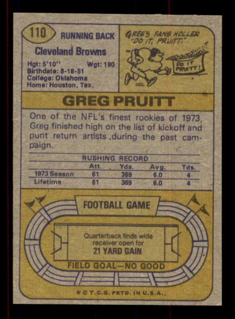 Greg Pruitt Rookie Card 1974 Topps #110 Image 2