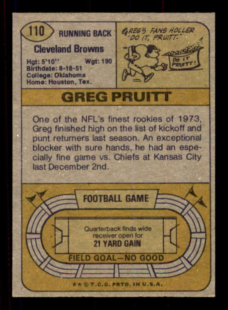 Greg Pruitt Rookie Card 1974 Topps #110 Image 2