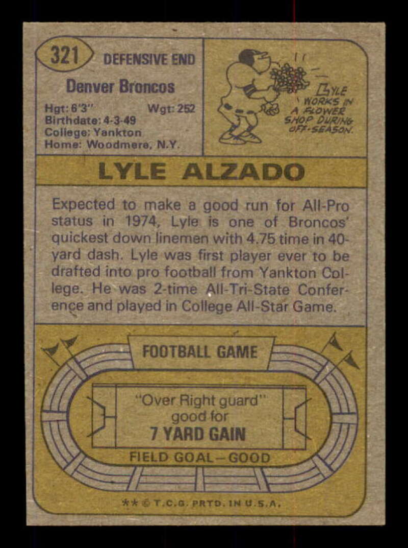 Lyle Alzado Card 1974 Topps #321 Image 2