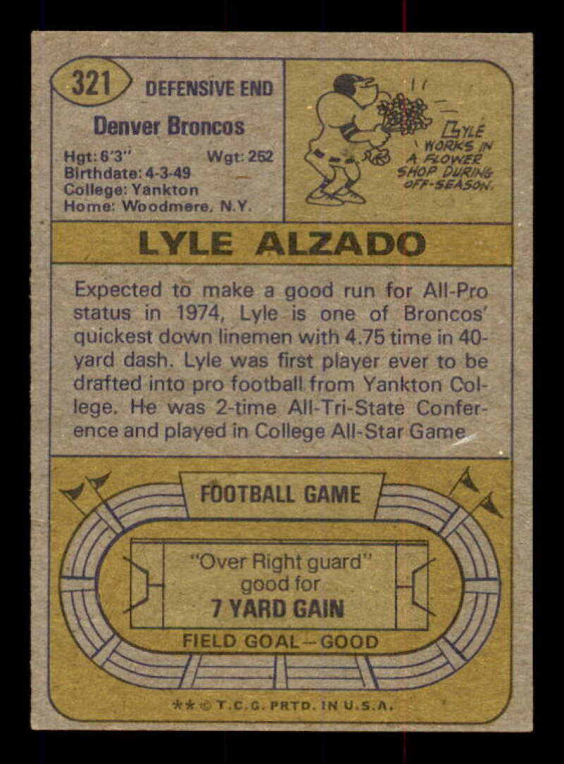 Lyle Alzado Card 1974 Topps #321 Image 2