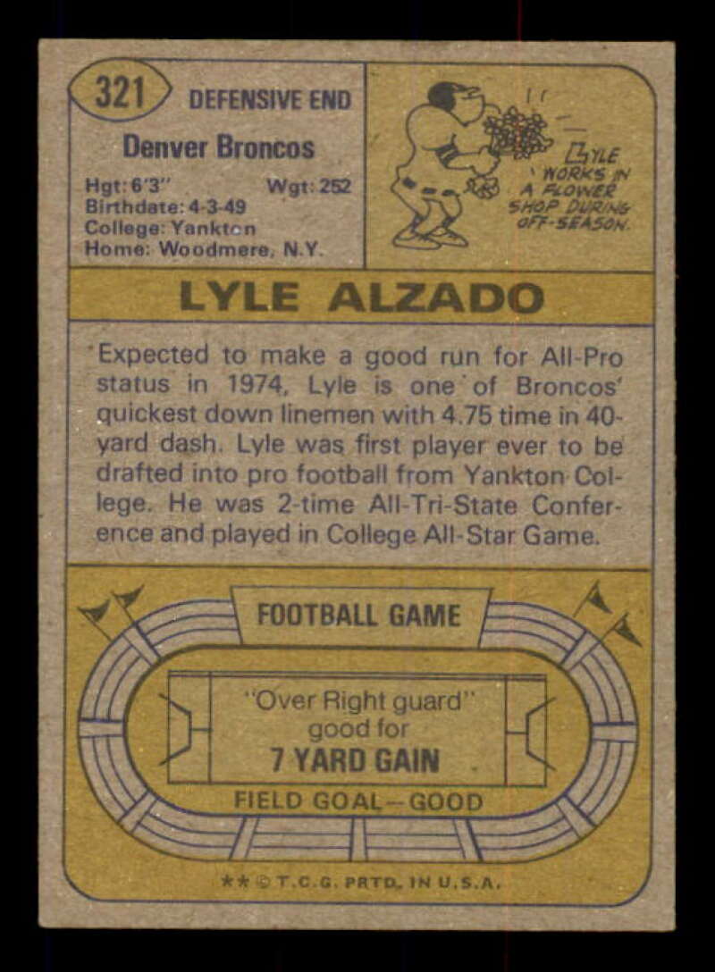 Lyle Alzado Card 1974 Topps #321 Image 2