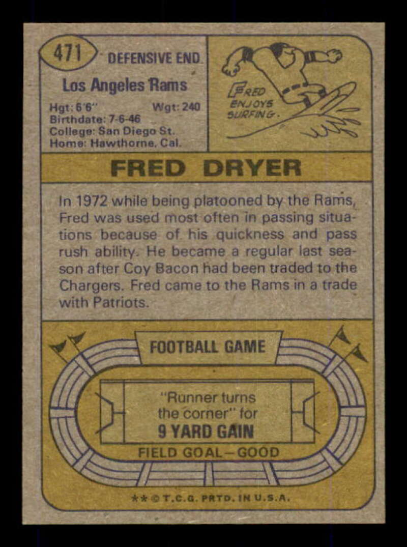 Fred Dryer Card 1974 Topps #471 Image 2