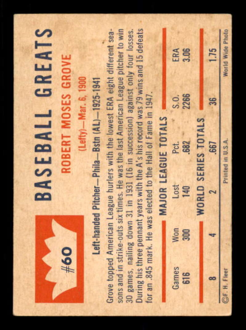 Lefty Grove Card 1960 Fleer #60 Image 2