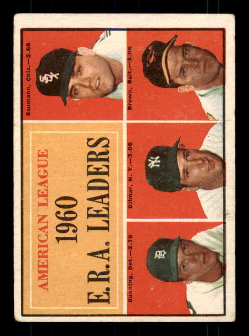 AL ERA Leaders/Frank Baumann/Jim Bunning/Art Ditmar/Hal Brown 1961 Topps #46 Image 1