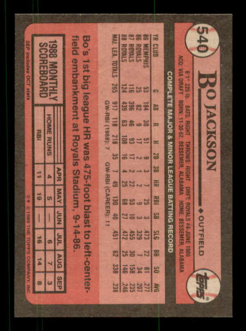 Bo Jackson Card 1989 Topps #540 Image 2