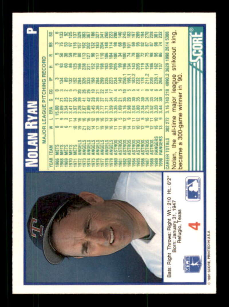 Nolan Ryan Card 1991 Score #4 Image 2