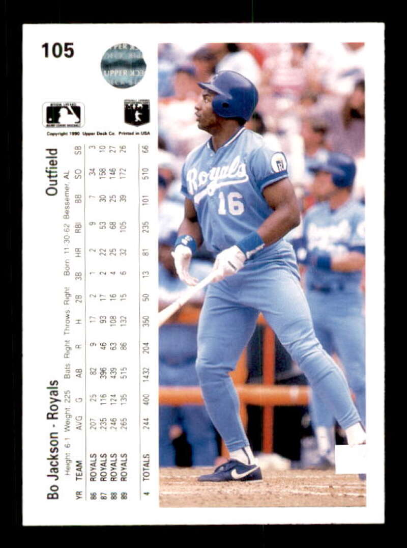 Bo Jackson Card 1990 Upper Deck #105 Image 2