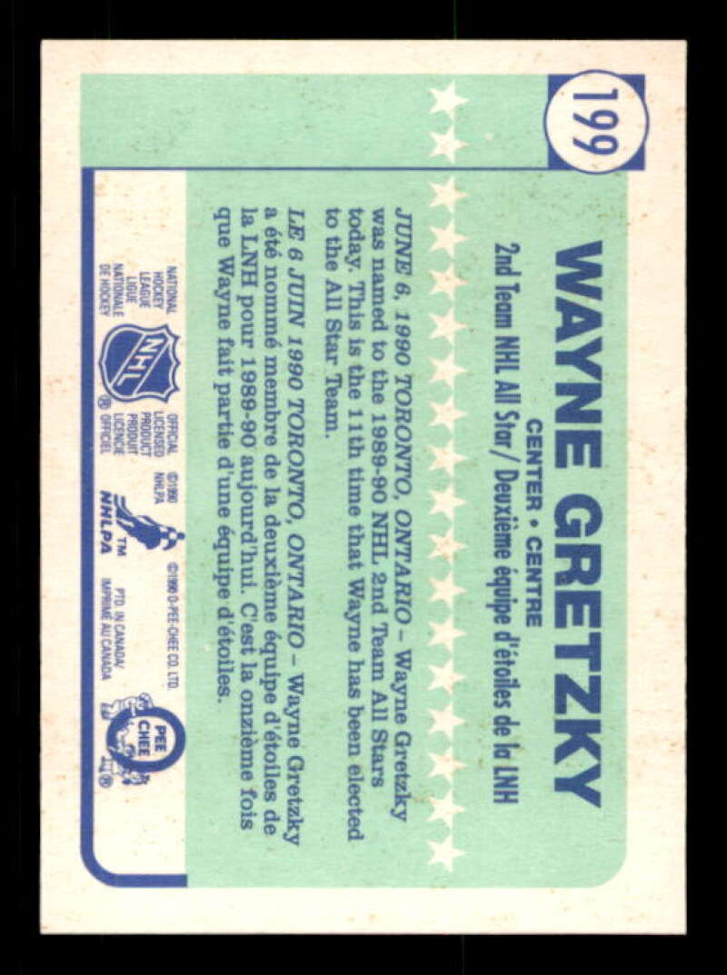 Wayne Gretzky Card 1990-91 O-Pee-Chee All-Star #199 Image 2