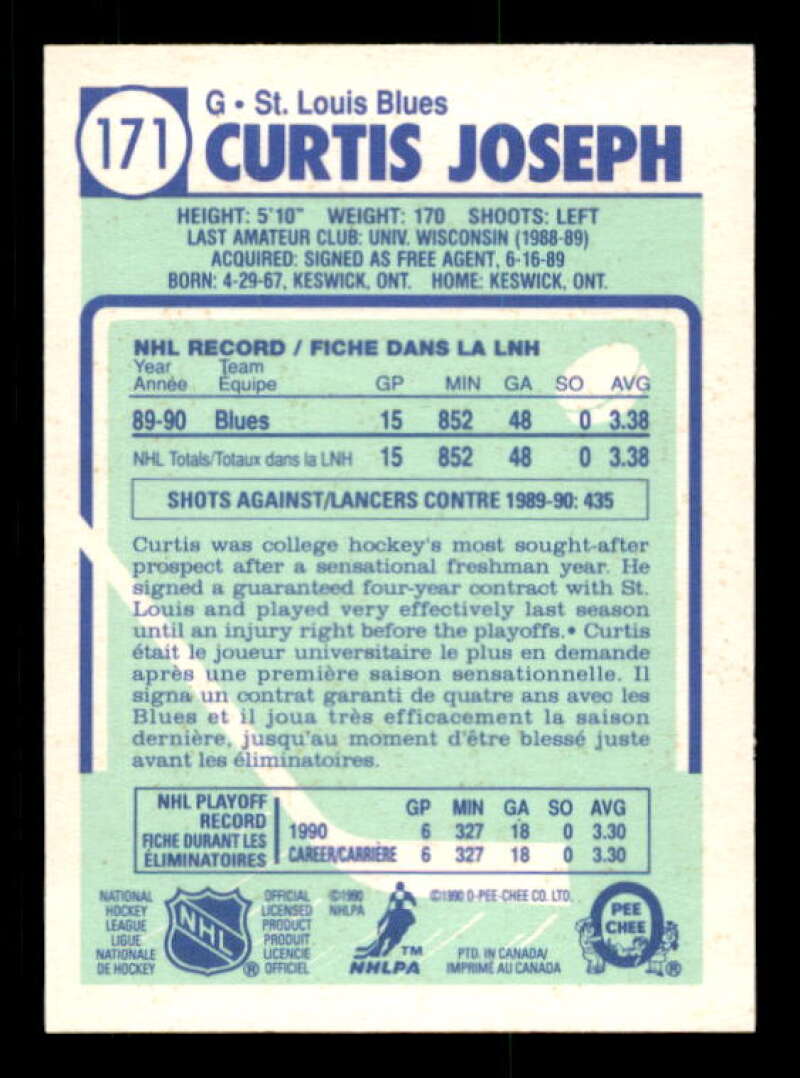 Curtis Joseph Rookie Card 1990-91 O-Pee-Chee #51 Image 2