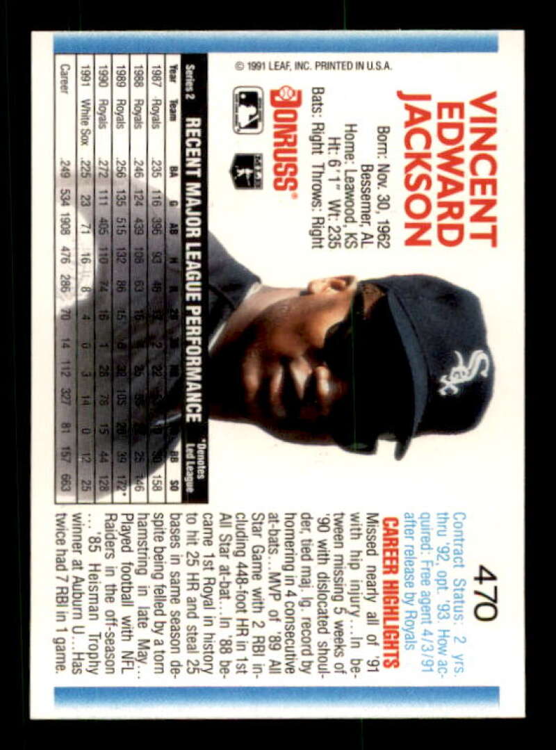 Bo Jackson Card 1992 Donruss #470 Image 2