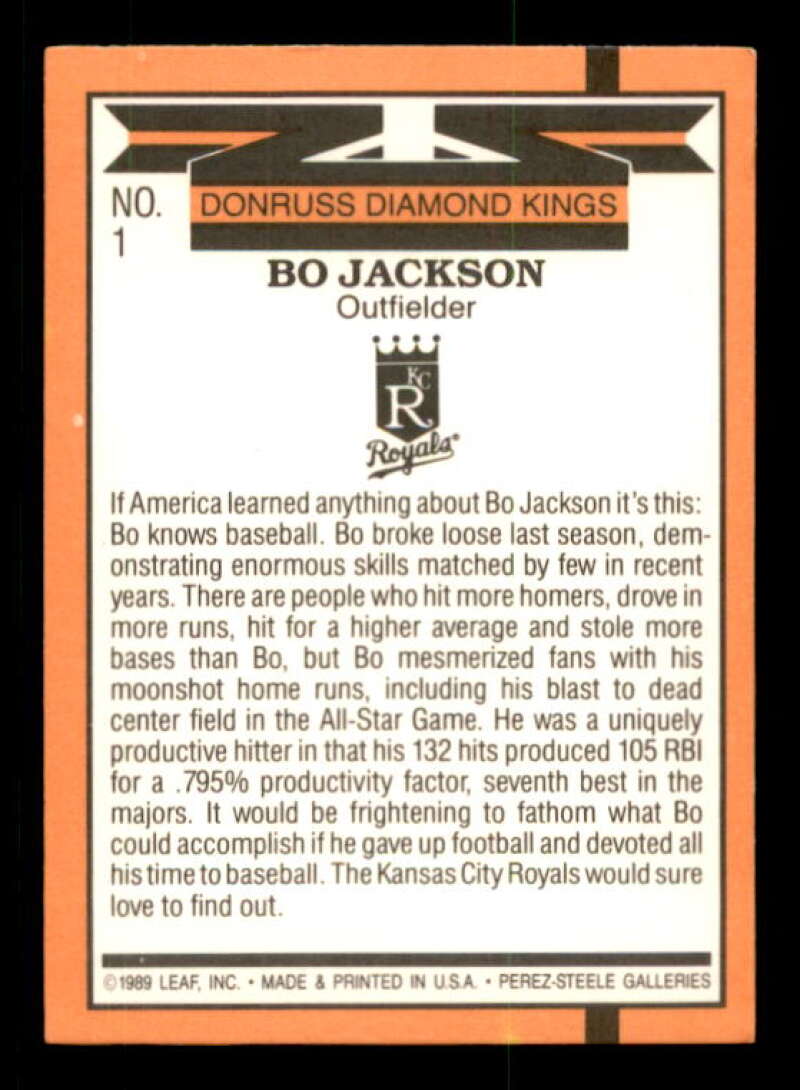 Bo Jackson Card 1990 Donruss Diamond Kings #1 Image 2