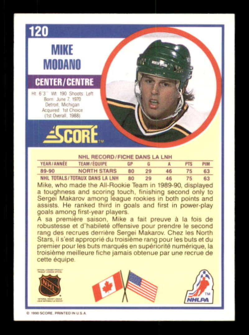 Mike Modano Rookie Card 1990-91 Score Canadian #120 Image 2