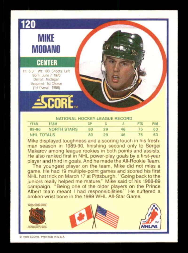 Mike Modano Rookie Card 1990-91 Score #120 Image 2