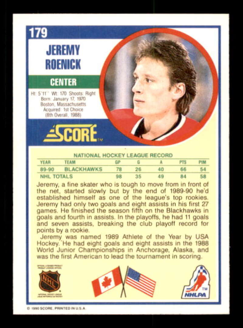 Jeremy Roenick Rookie Card 1990-91 Score #179 Image 2