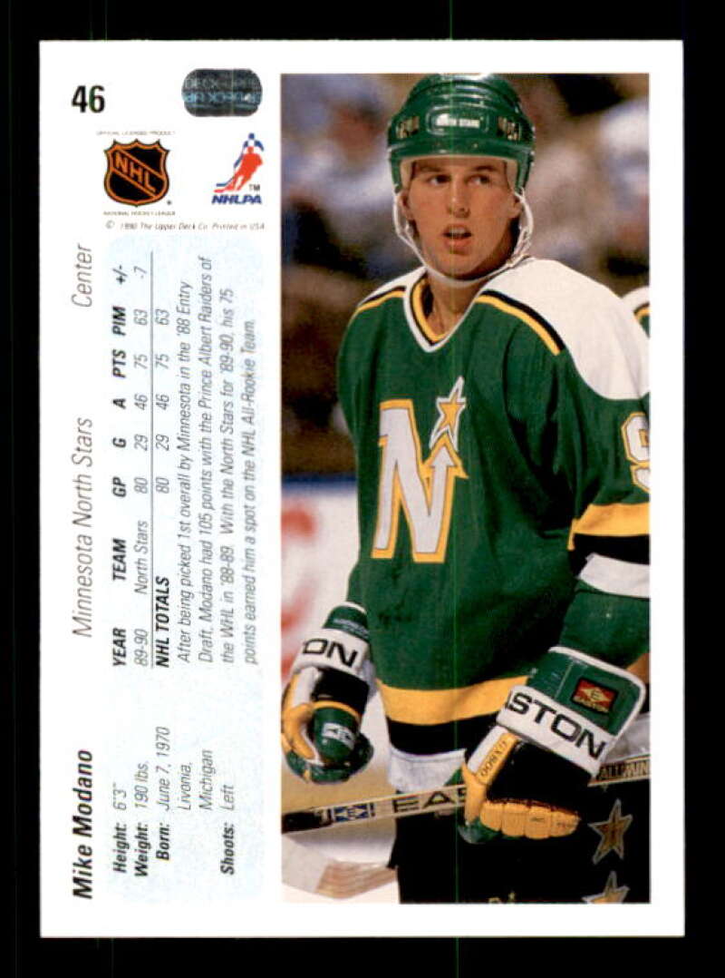 Mike Modano Rookie Card 1990-91 Upper Deck #46 Image 2