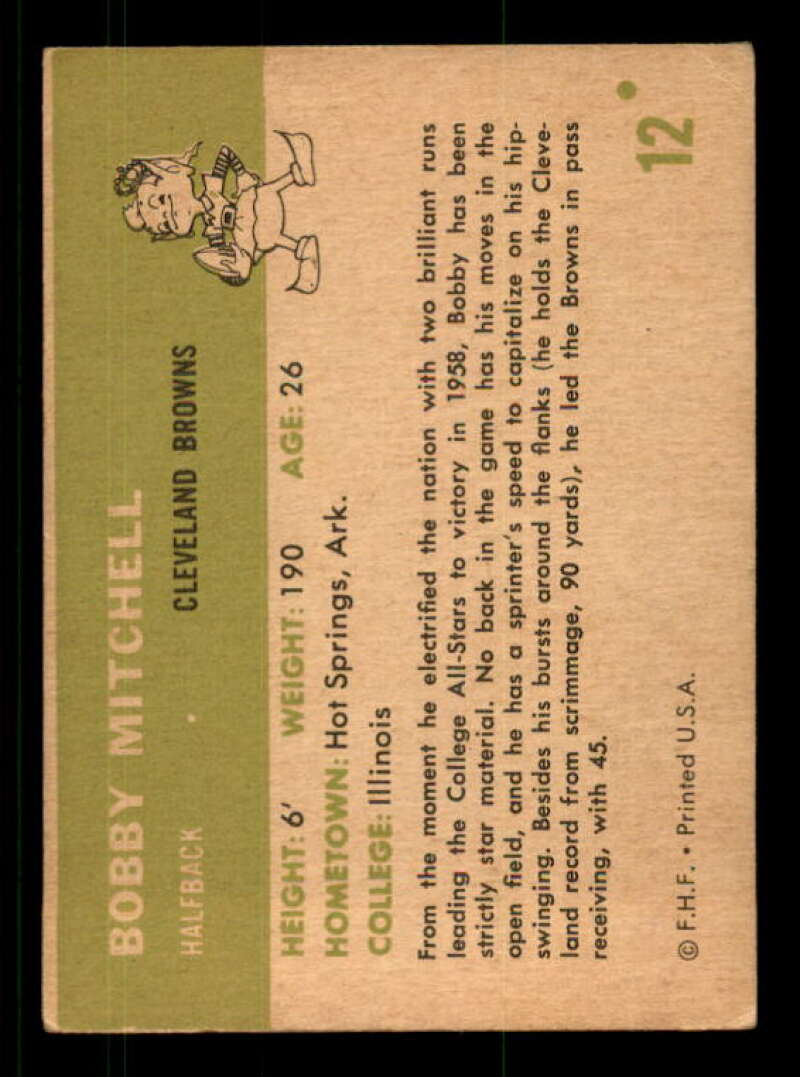 Bobby Mitchell Card 1961 Fleer #12 Image 2