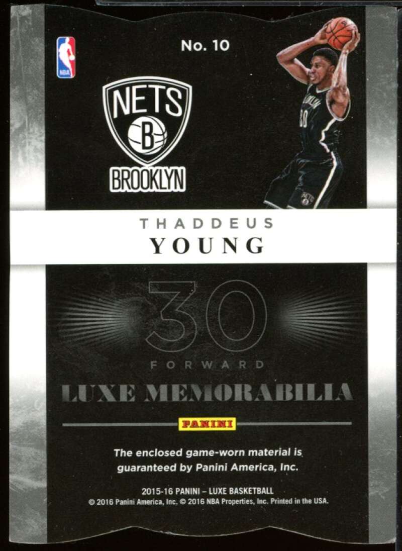 Thaddeus Young Card 2015-16 Panini Luxe Memorabilia Die Cuts Gold #10 /10 Image 2