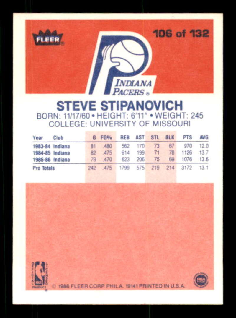 Steve Stipanovich Card 1986-87 Fleer #106 Image 2