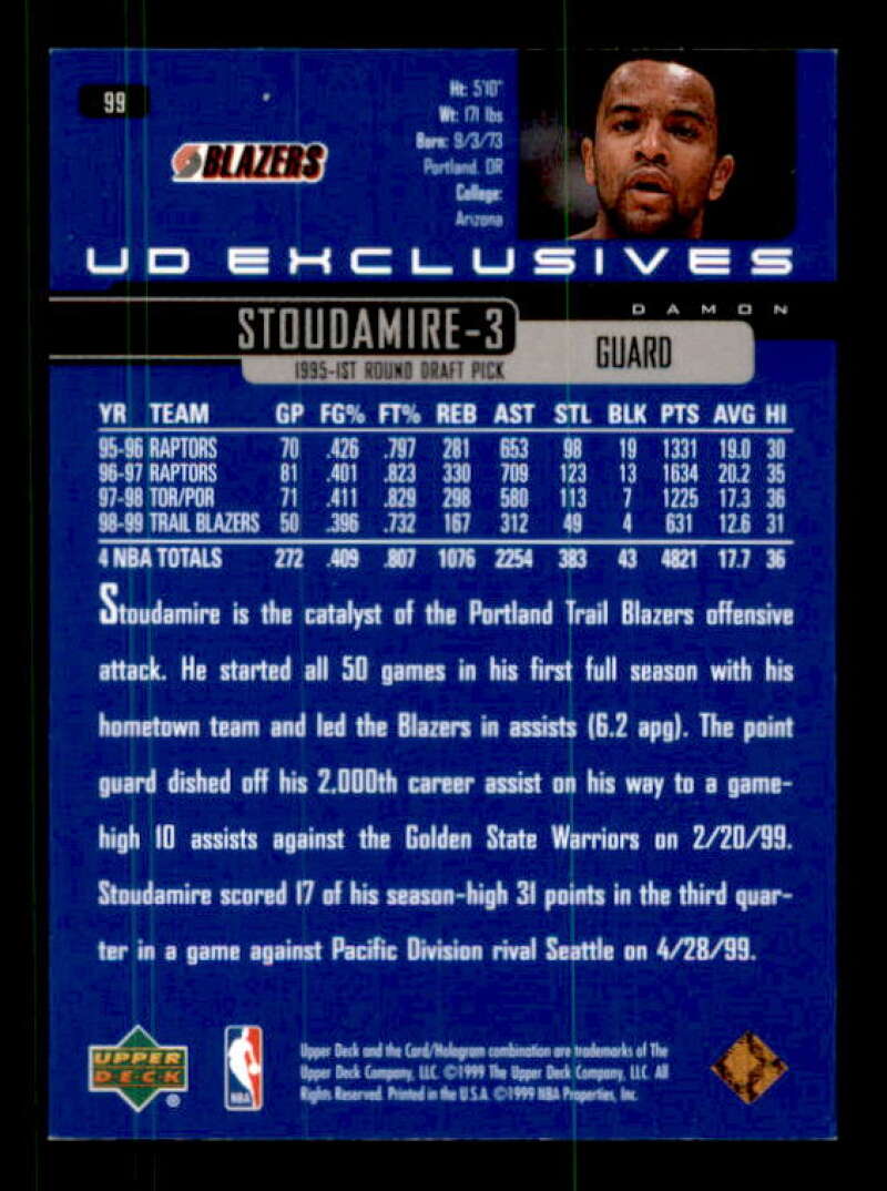 Damon Stoudamire Card 1999-00 Upper Deck Bronze #99 Image 2